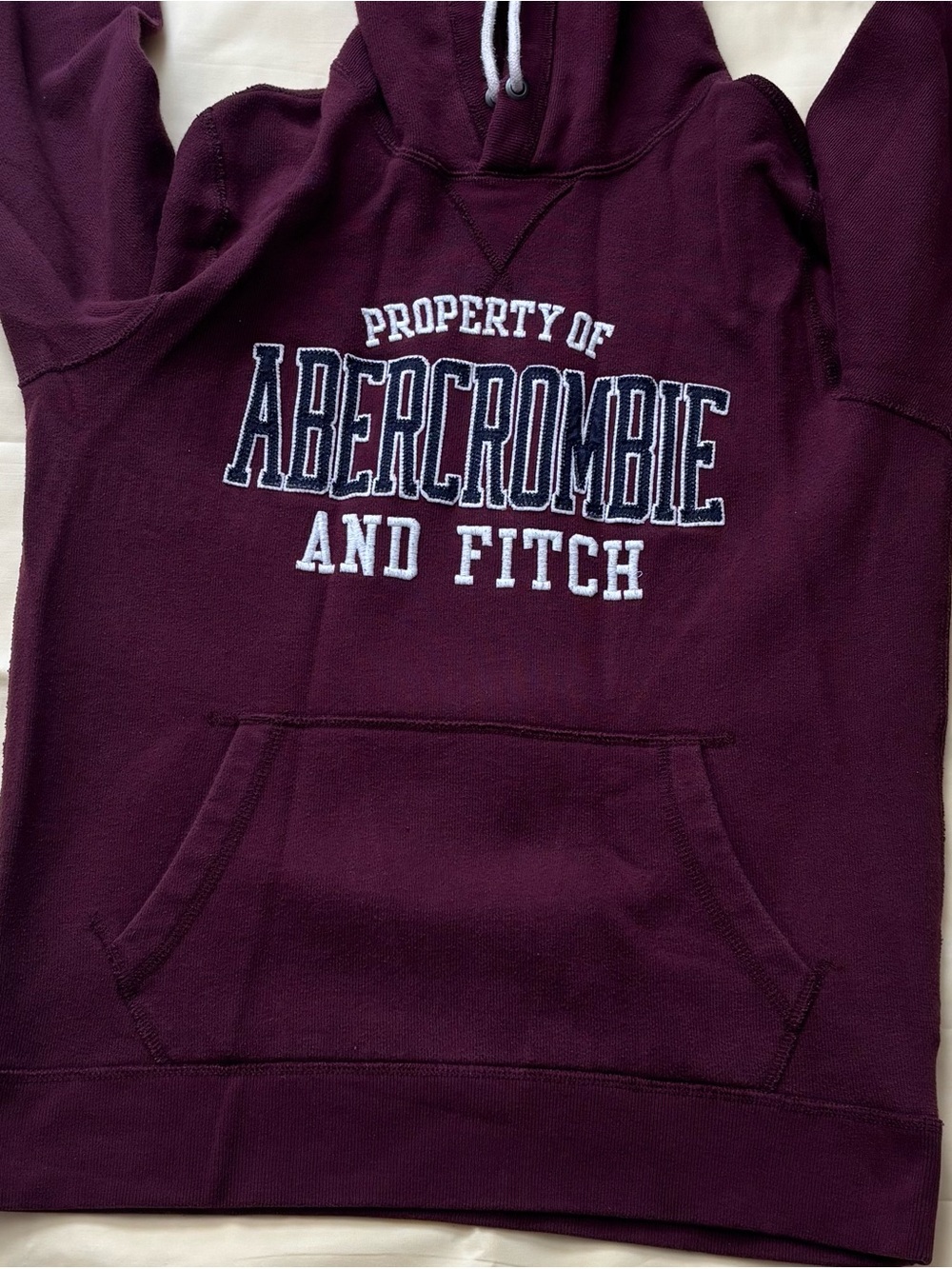 Abercrombie & Fitch Maroon Hoodie with White & Navy Logo